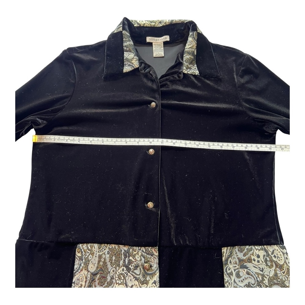 VINTAGE NOTATIONS Velvet Brocade Patchwork Button-Up Top | L | Black Gold | 90s - Picture 6 of 12